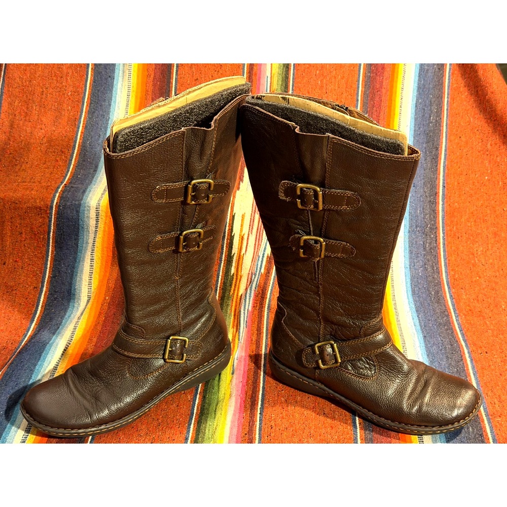 BOC Born Virginia Knee High Leather Boots Size Brown 11 Buckle Accents
